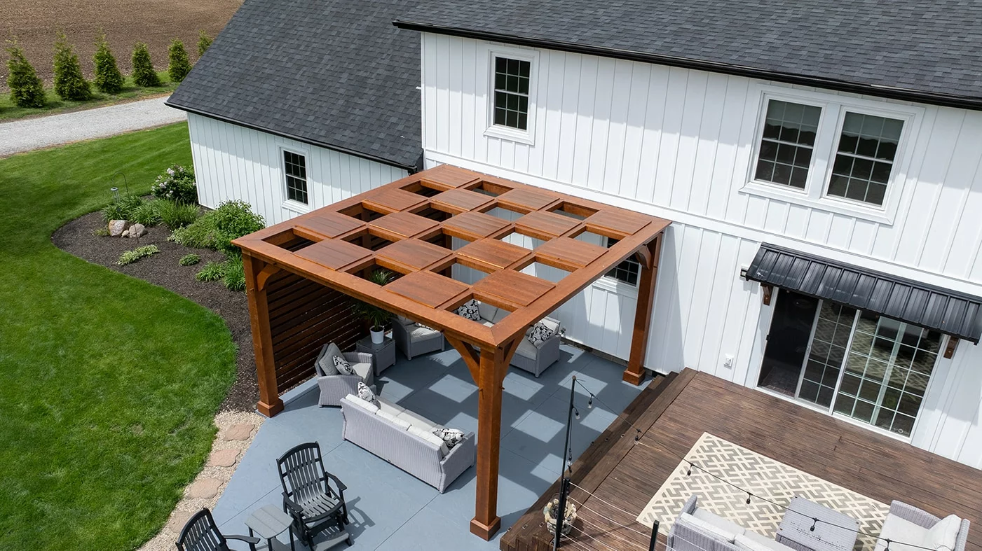 A unique checker board pattern pergola in state college, pa