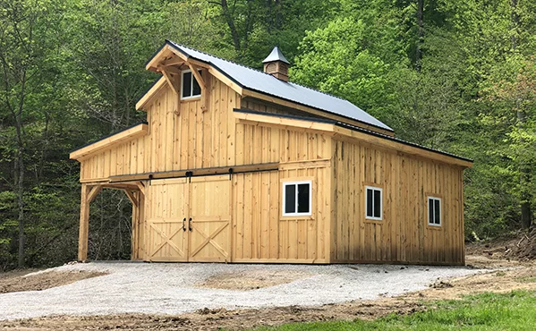 Timber Frame barn on edge of woods in state college pa